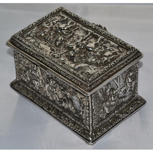 328 - A superb quality white metal casket embossed with classical scenes - probably 19th century - 5.5