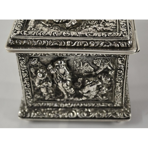 328 - A superb quality white metal casket embossed with classical scenes - probably 19th century - 5.5