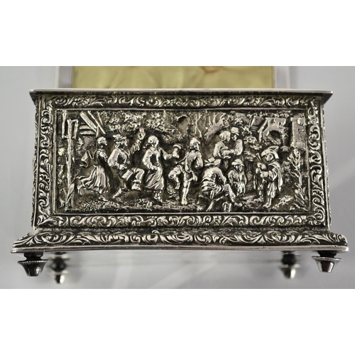 328 - A superb quality white metal casket embossed with classical scenes - probably 19th century - 5.5