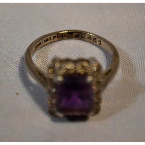 440 - An 18ct white gold and platinum amethyst and diamond cocktail ring - approx size L