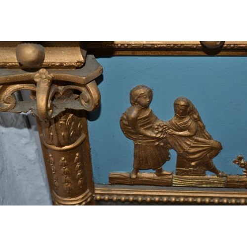 502 - A large 19th century triptych gilt Pier mirror with a blue painted classical frieze - 55