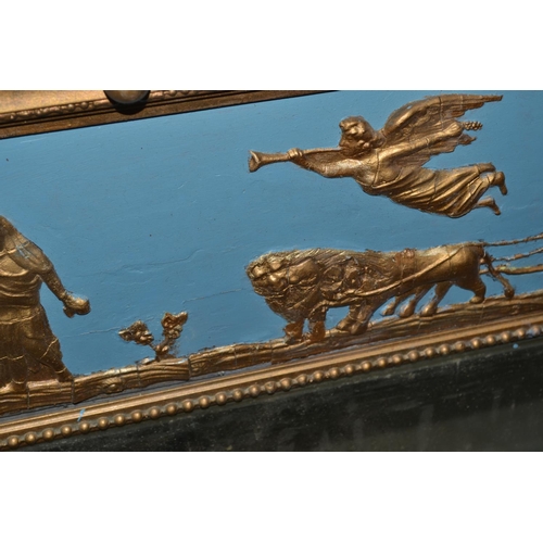 502 - A large 19th century triptych gilt Pier mirror with a blue painted classical frieze - 55