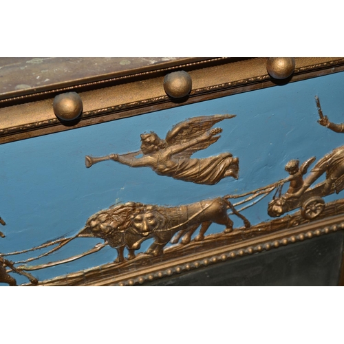 502 - A large 19th century triptych gilt Pier mirror with a blue painted classical frieze - 55