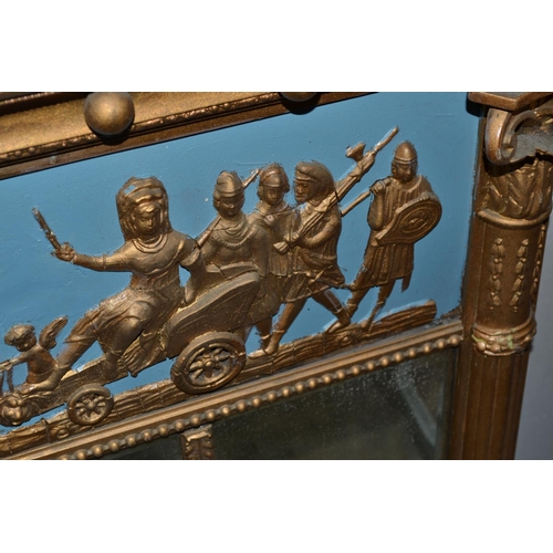 502 - A large 19th century triptych gilt Pier mirror with a blue painted classical frieze - 55