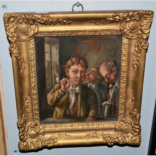 516 - A small 19th century oil on board of a gentleman in a Tavern scene - unsigned - 9.5