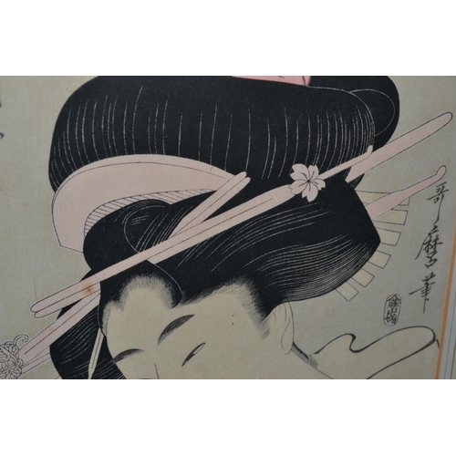 518 - A pair of Japanese woodblock prints of Geisha by Utamaro  21