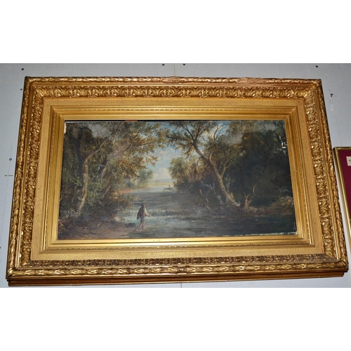 519 - A large 19th century gilt framed Oil on Canvas of a river indistinctly signed E H..... - 32