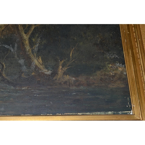 519 - A large 19th century gilt framed Oil on Canvas of a river indistinctly signed E H..... - 32