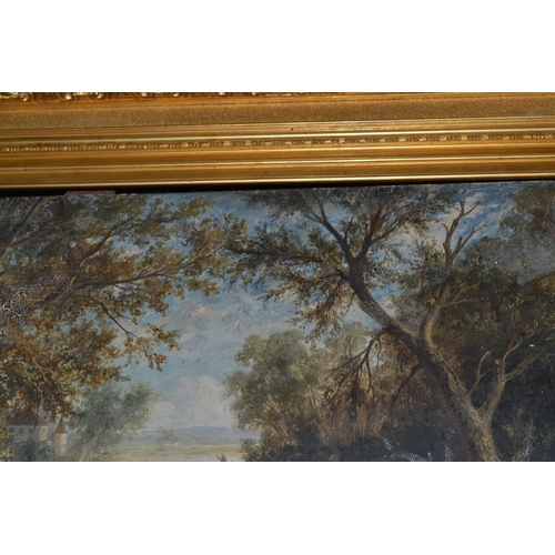 519 - A large 19th century gilt framed Oil on Canvas of a river indistinctly signed E H..... - 32