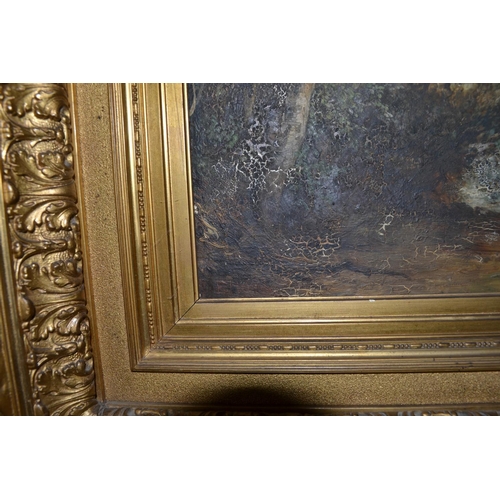 519 - A large 19th century gilt framed Oil on Canvas of a river indistinctly signed E H..... - 32