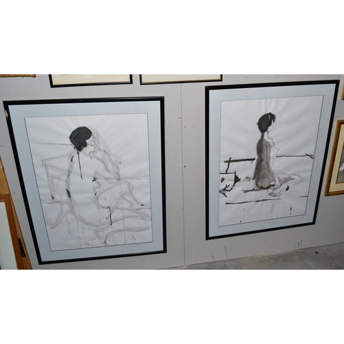 526 - A large pair of watercolour wash studies of femle nudes  - unsigned - 37