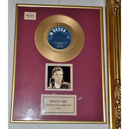 527 - A framed gold disc commemorating Billy Fury (1940-83)