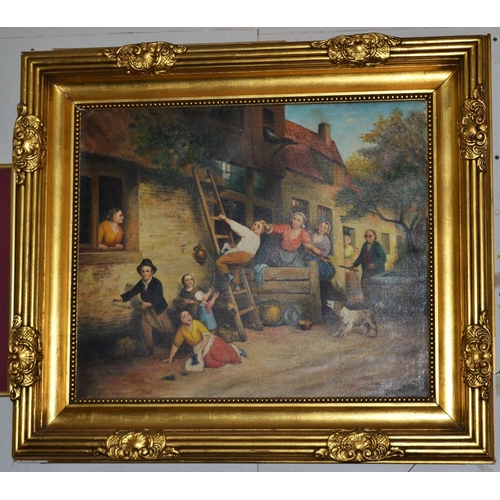 528 - A large oil on canvas of a Continental village scene signed J Ceulemans - 31