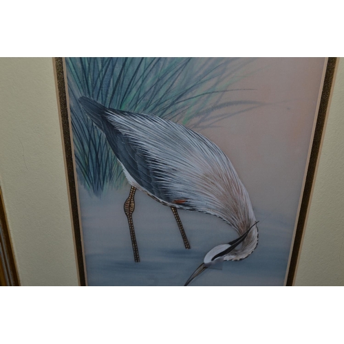 531 - A pair of Chinese goache paintings of cranes - signed verso Hung Chin Lee? - both 19.5