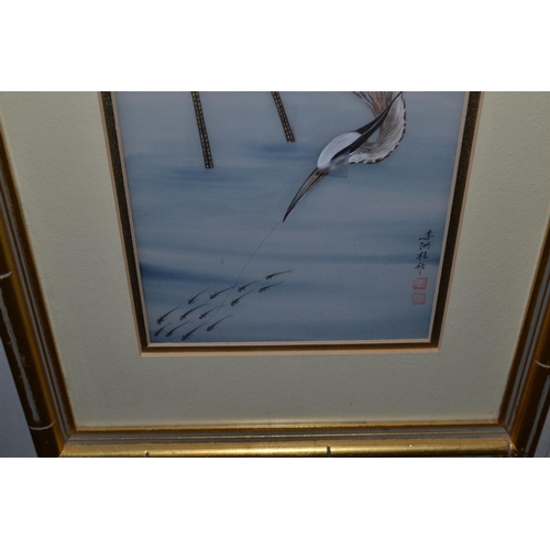 531 - A pair of Chinese goache paintings of cranes - signed verso Hung Chin Lee? - both 19.5