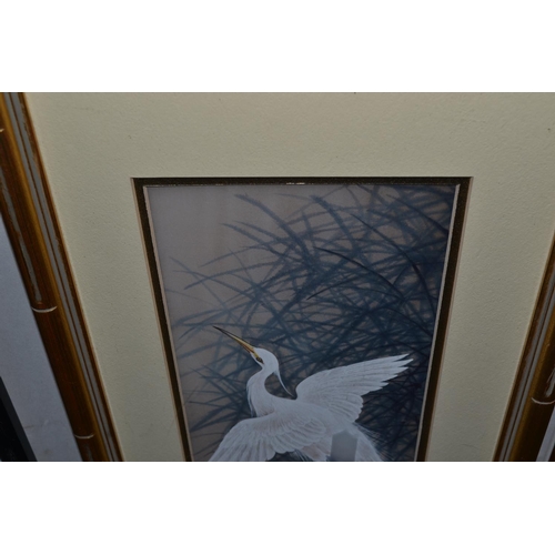 531 - A pair of Chinese goache paintings of cranes - signed verso Hung Chin Lee? - both 19.5