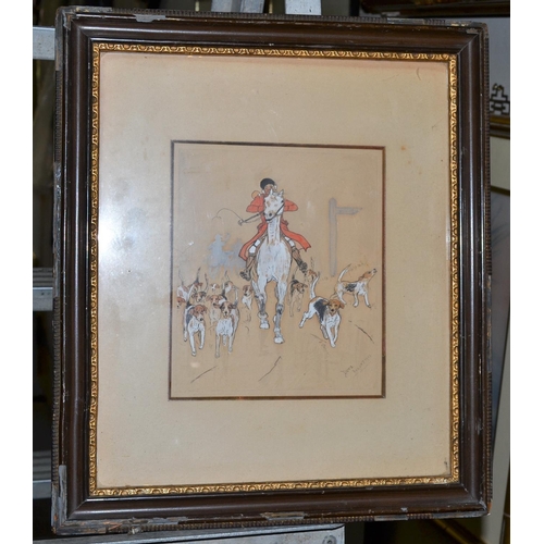 538 - A good quality early 20th century pen and wash drawing of a hunting scene signed Dora 1903 - 13.5