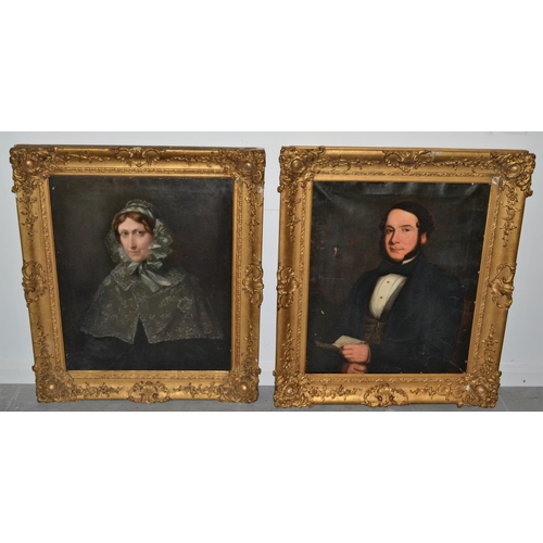 547 - A pair of 19th century Irish oil on canvas portraits in highly decorative gilt frames - George Meare... 