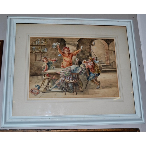 562 - A 20th century watercolour of a tavern scene - signed lower right but illegible - 26