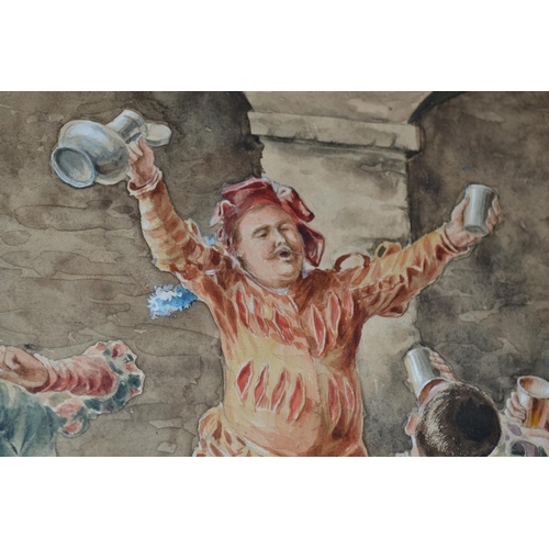 562 - A 20th century watercolour of a tavern scene - signed lower right but illegible - 26