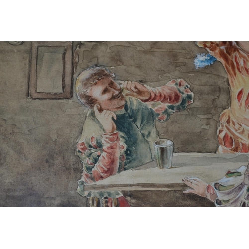 562 - A 20th century watercolour of a tavern scene - signed lower right but illegible - 26