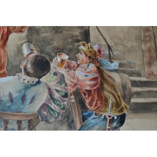 562 - A 20th century watercolour of a tavern scene - signed lower right but illegible - 26