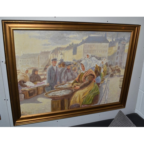 564 - Anker Norgaard (20thC) - A large oil on canvas of a fish market - 39