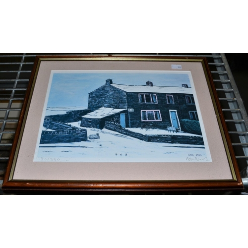 569 - Peter Brook - A limited edition print of a snowy Yorkshire cottage 50/230