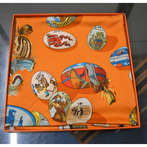 447 - A vintage Hermes silk scarf with a Faberge egg design its its original box