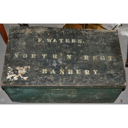128 - A WW1 period pine box inscribed to F Waters of Northamptonshire Regiment - Banbury