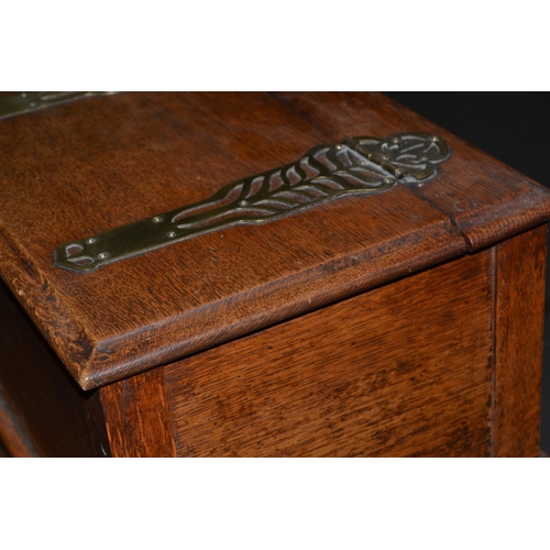 61 - An interesting Oak box with brass Arts and Crafts period strap handles