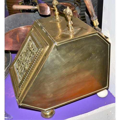 81 - A Victorian brass coal box with shovel