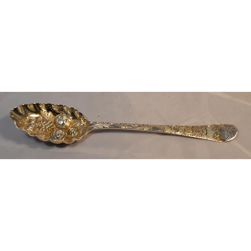 468 - 1 of 2 - A George III period silver berry spoon - London 1781 possibly by John Scofield or Samuel Ea... 