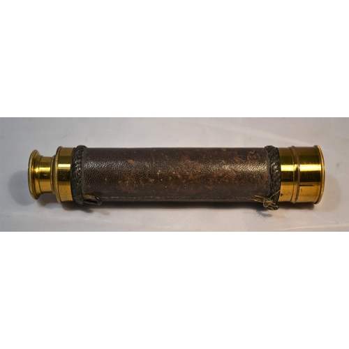 471 - A small antique brass and leather 3 draw telescope