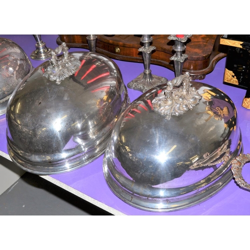 474 - A large pair of Victorian silver plated meat domes