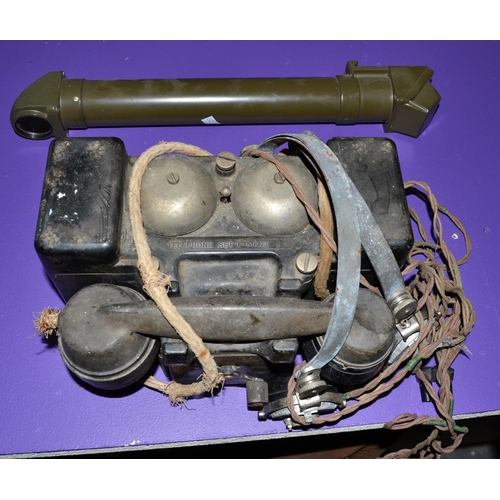 133 - 2 WW2 period F Type field telephone and a military periscope