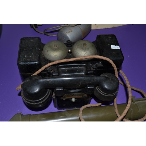 133 - 2 WW2 period F Type field telephone and a military periscope