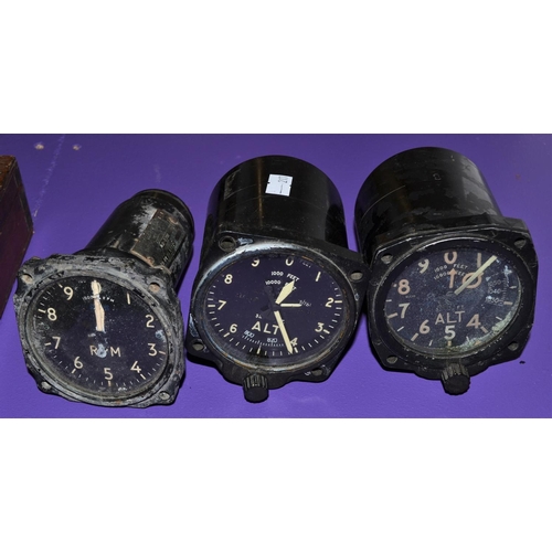 137 - 3 vintage aircraft dials - 2 altimeters and a rev counter