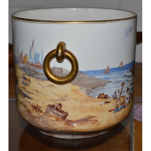 182 - An unusual hand painted planter with fishing scene - possibly Continental c.1900