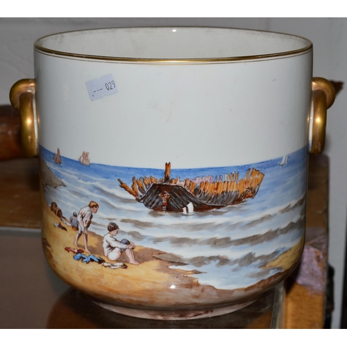 182 - An unusual hand painted planter with fishing scene - possibly Continental c.1900