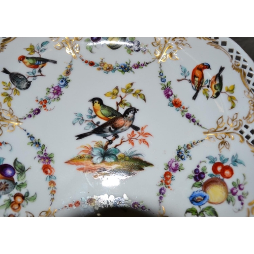 196 - A pair of German (probably Berlin) hand painted cabinet plates painted with birds c.1900