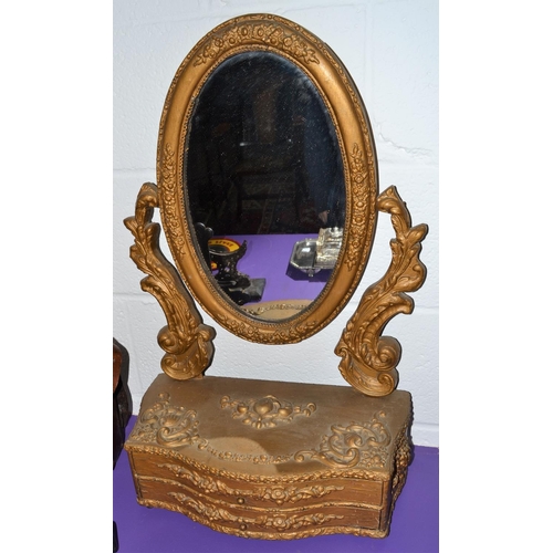 502A - A vintage gilt framed dressing mirror with 2 drawers