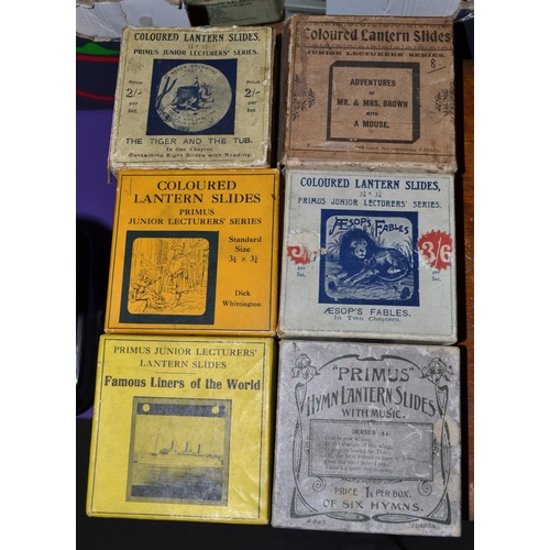 215 - A collection of glass lantern slides to include some Military and Mickey Mouse approx 18 sets