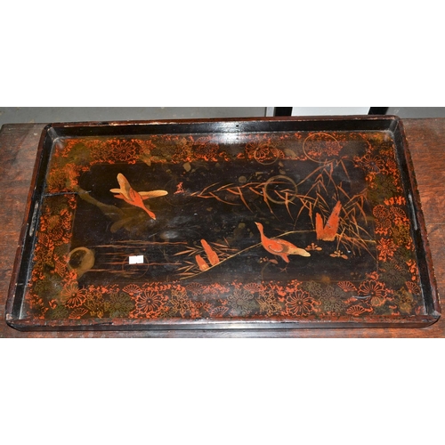 235 - An antique Japanese lacquer tray decorated with birds