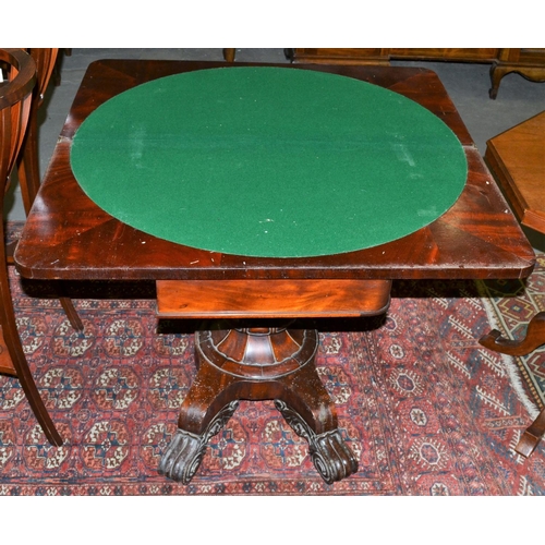 35a - A Victorian Rosewood fold over card table with a highly decorative base