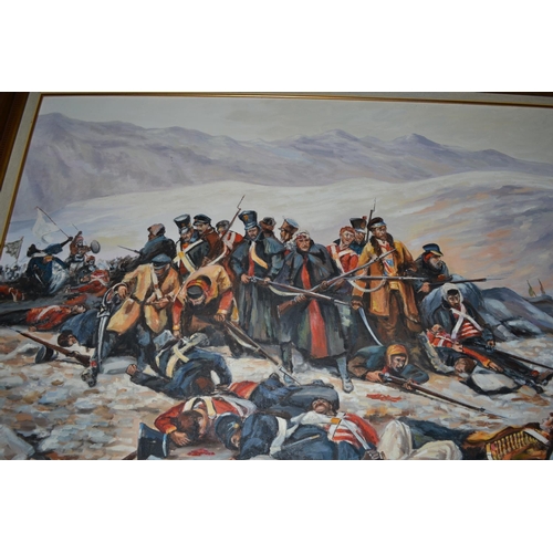 274 - A large oil on canvas of a battle scene signed Canan Aksoy