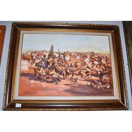 269 - A large oil on canvas of a military scene signed Canan Aksoy