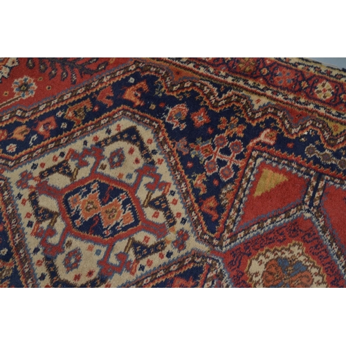 85 - Red and blue hall runner approx 12 ft long