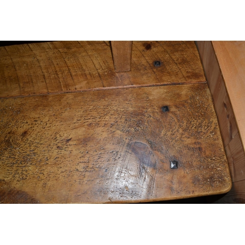 11 - Vintage stained pine dining table set with iron nails