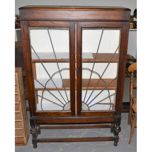 35 - Art Deco glazed oak display cabinet with leaded glass